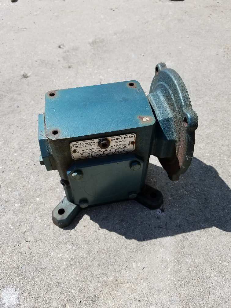 used GROVE GEAR FLEXALINE Right Angle Gear Reducer RATIO 50:1. MODEL TMQ218-3. Rated 3.77 HP, 1750 RPM.